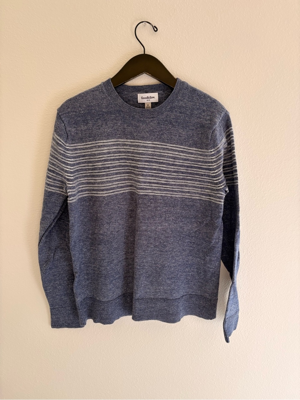 Goodfellow & Co Men's Heather Blue Crewneck with White Stripes